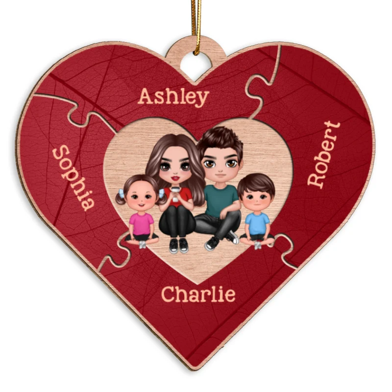 Together We Make A Family Heart Puzzle Personalized Wooden Ornament - Image 5
