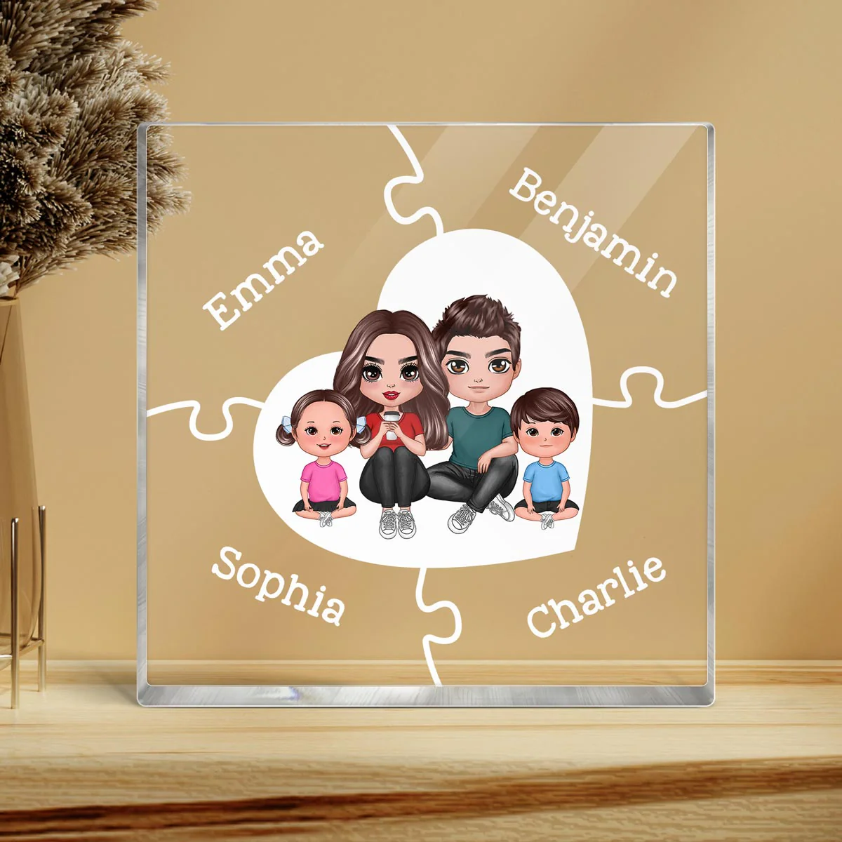 Together We Make A Family Puzzle Heart Personalized Acrylic Block Plaque