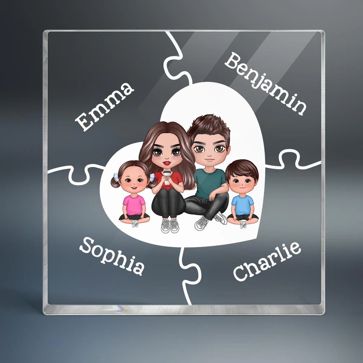 Together We Make A Family Puzzle Heart Personalized Acrylic Block Plaque - Image 2