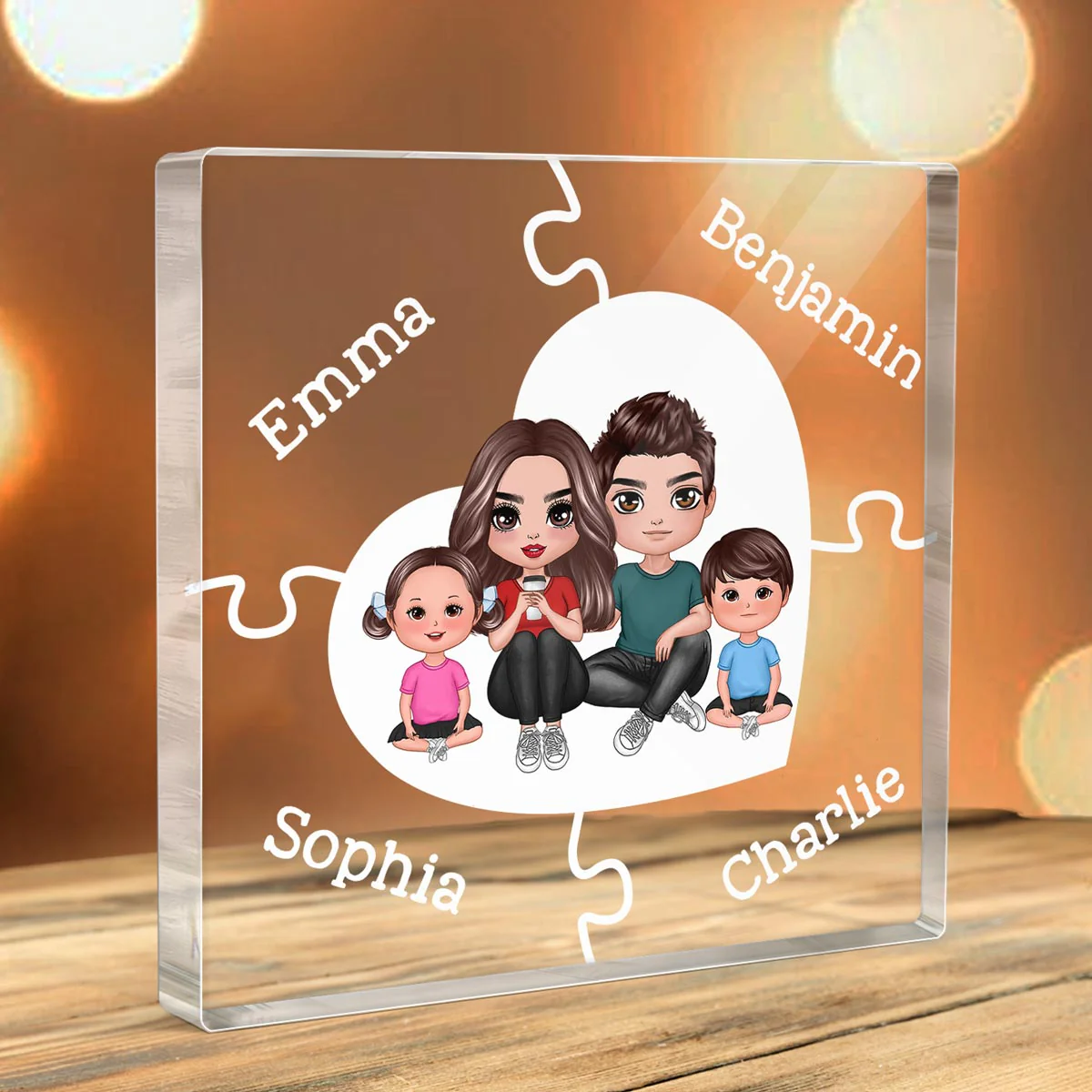 Together We Make A Family Puzzle Heart Personalized Acrylic Block Plaque - Image 3
