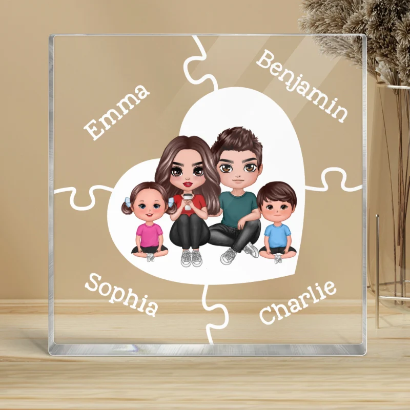 Together We Make A Family Puzzle Heart Personalized Acrylic Block Plaque - Image 4