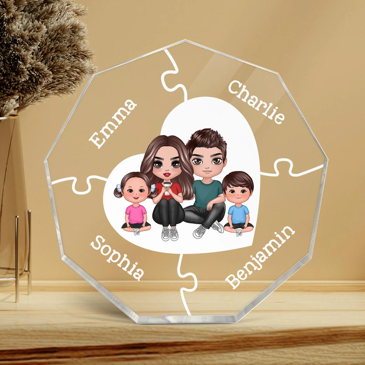 Together We Make A Family Puzzle Heart Personalized Acrylic Nonagon Plaque