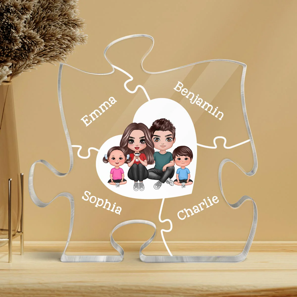 Together We Make A Family Puzzle Heart Personalized Acrylic Puzzle Plaque