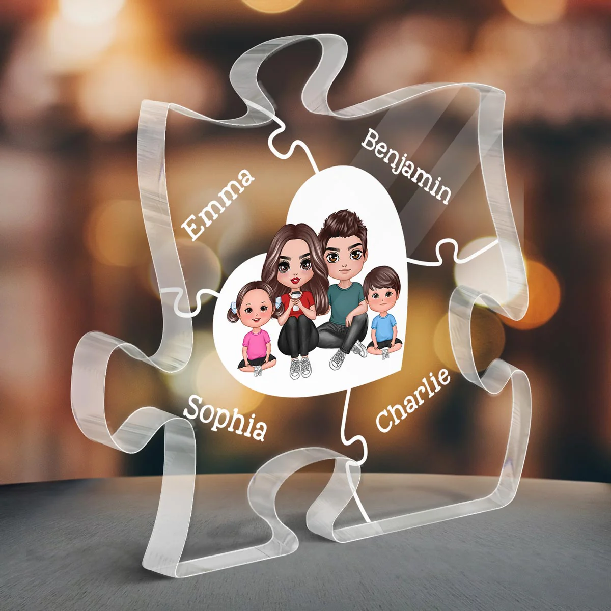 Together We Make A Family Puzzle Heart Personalized Acrylic Puzzle Plaque - Image 3