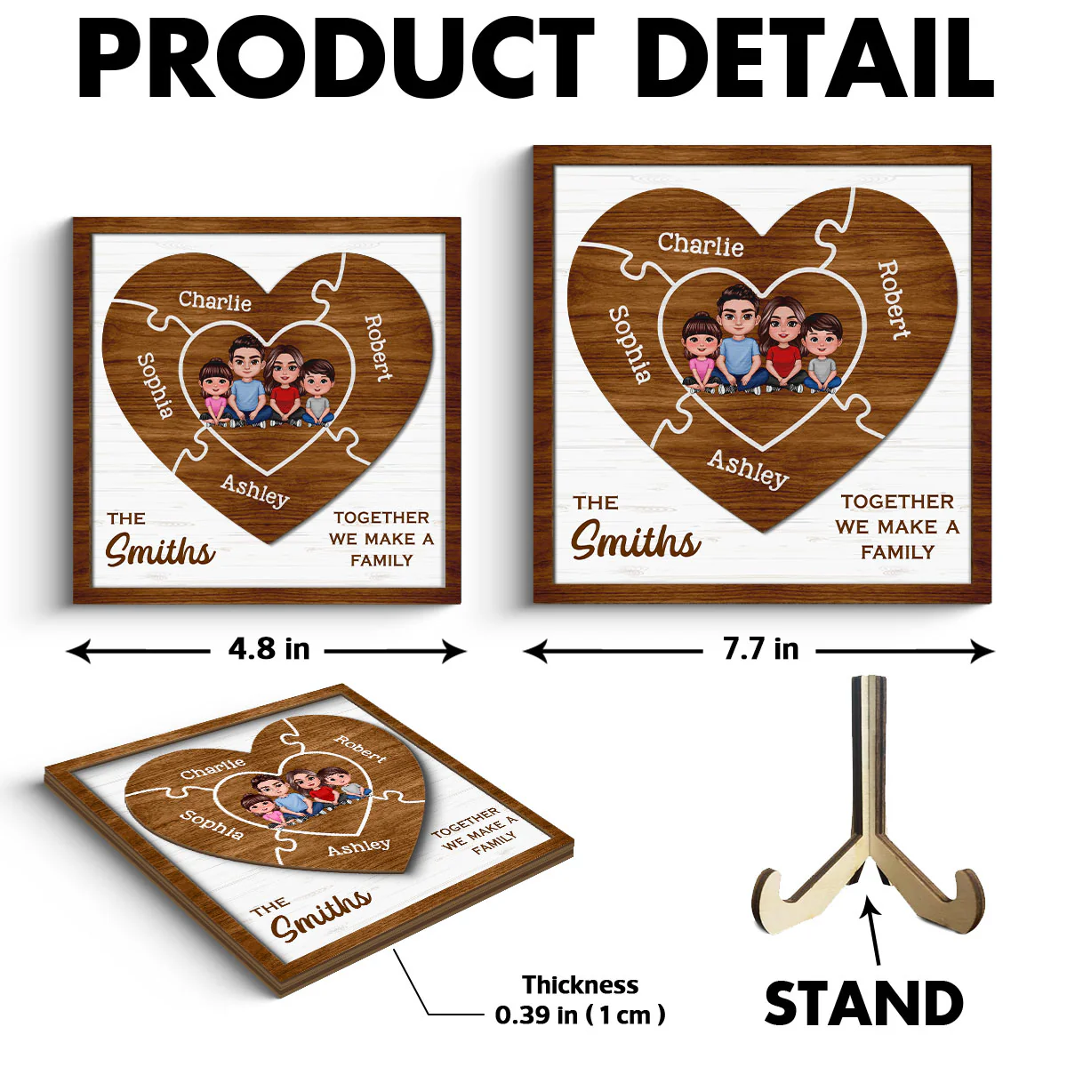 Together We Make A Family Puzzle Heart Personalized 2-Layer Wooden Plaque - Image 6