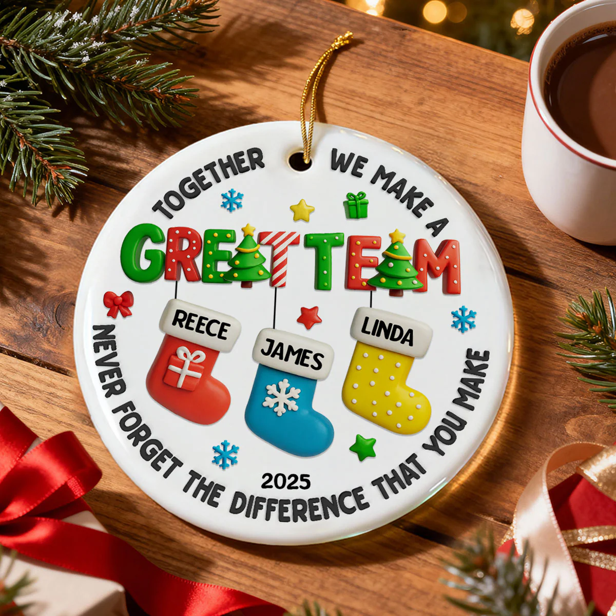 Together We Make A Great Team - Personalized Ceramic Ornament - Christmas Gift for Coworker - Image 2