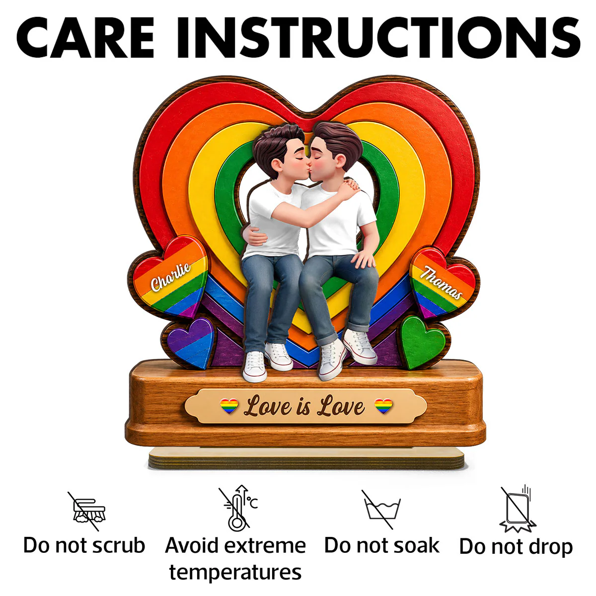 Together With Pride LGBT+ Couple - Personalized 2-Layered Wooden Plaque - Gift For Couple, Happy Pride Month - Image 11