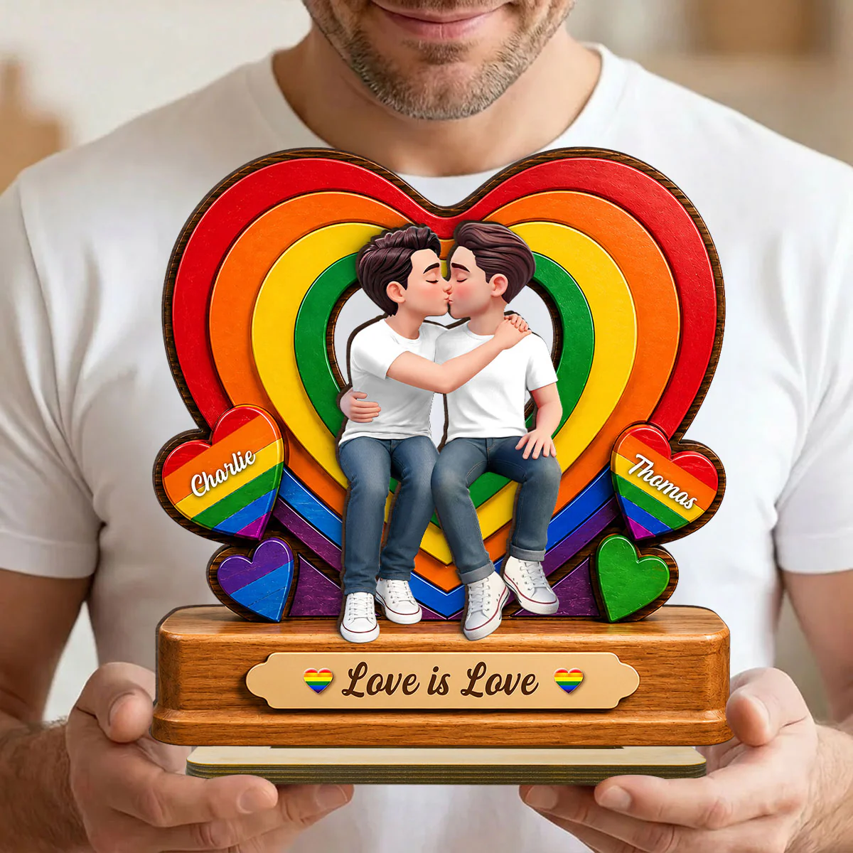 Together With Pride LGBT+ Couple - Personalized 2-Layered Wooden Plaque - Gift For Couple, Happy Pride Month - Image 8