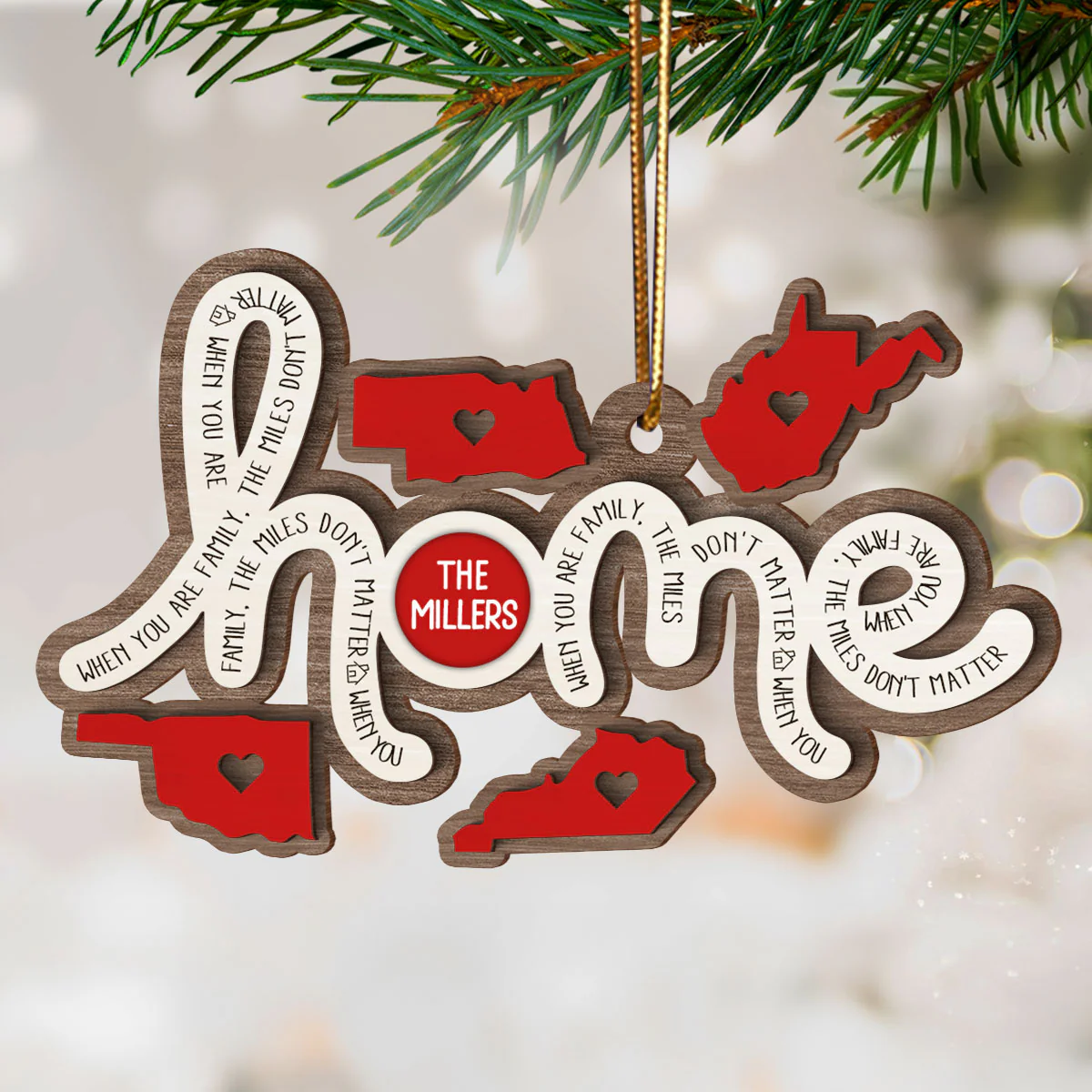 Togetherness Family Home Sweet Home Long Distance Relationship Personalized 2-Layer Wooden Ornament - Image 2