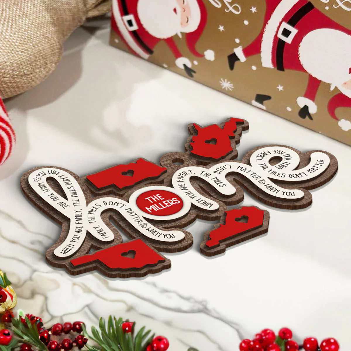 Togetherness Family Home Sweet Home Long Distance Relationship Personalized 2-Layer Wooden Ornament - Image 7