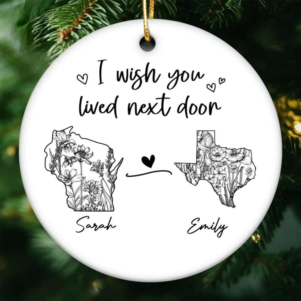 Togetherness Keepsake Long Distance Outline Wildflower State Map Personalized Ceramic Ornament - Image 11
