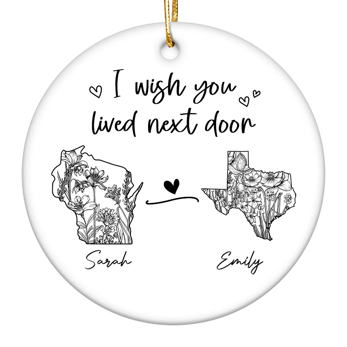 Togetherness Keepsake Long Distance Outline Wildflower State Map Personalized Ceramic Ornament - Image 2