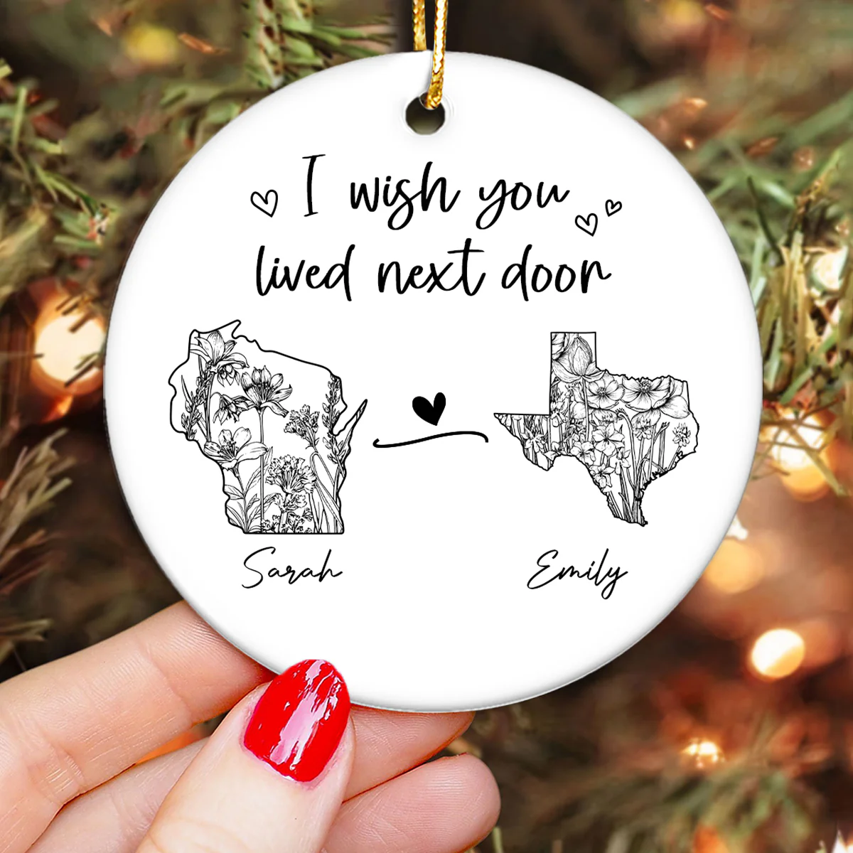 Togetherness Keepsake Long Distance Outline Wildflower State Map Personalized Ceramic Ornament - Image 3