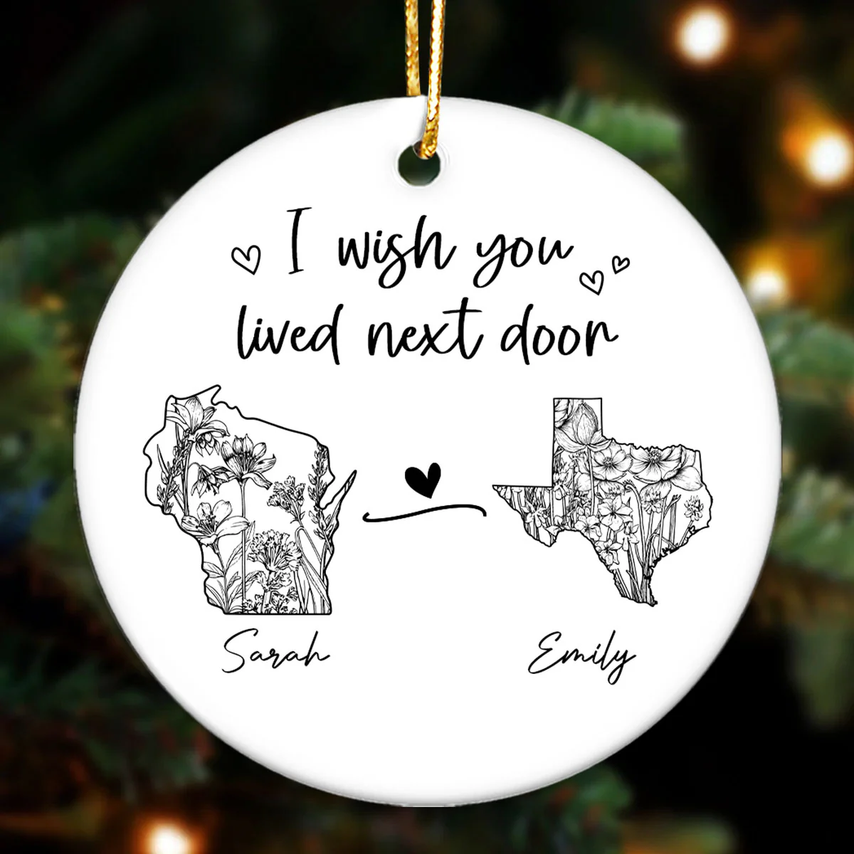 Togetherness Keepsake Long Distance Outline Wildflower State Map Personalized Ceramic Ornament - Image 4