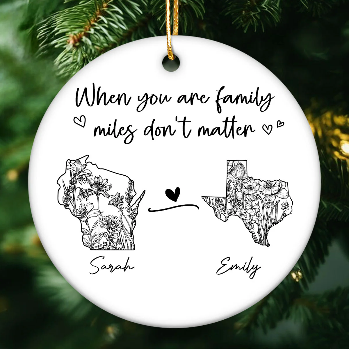 Togetherness Keepsake Long Distance Outline Wildflower State Map Personalized Ceramic Ornament - Image 7
