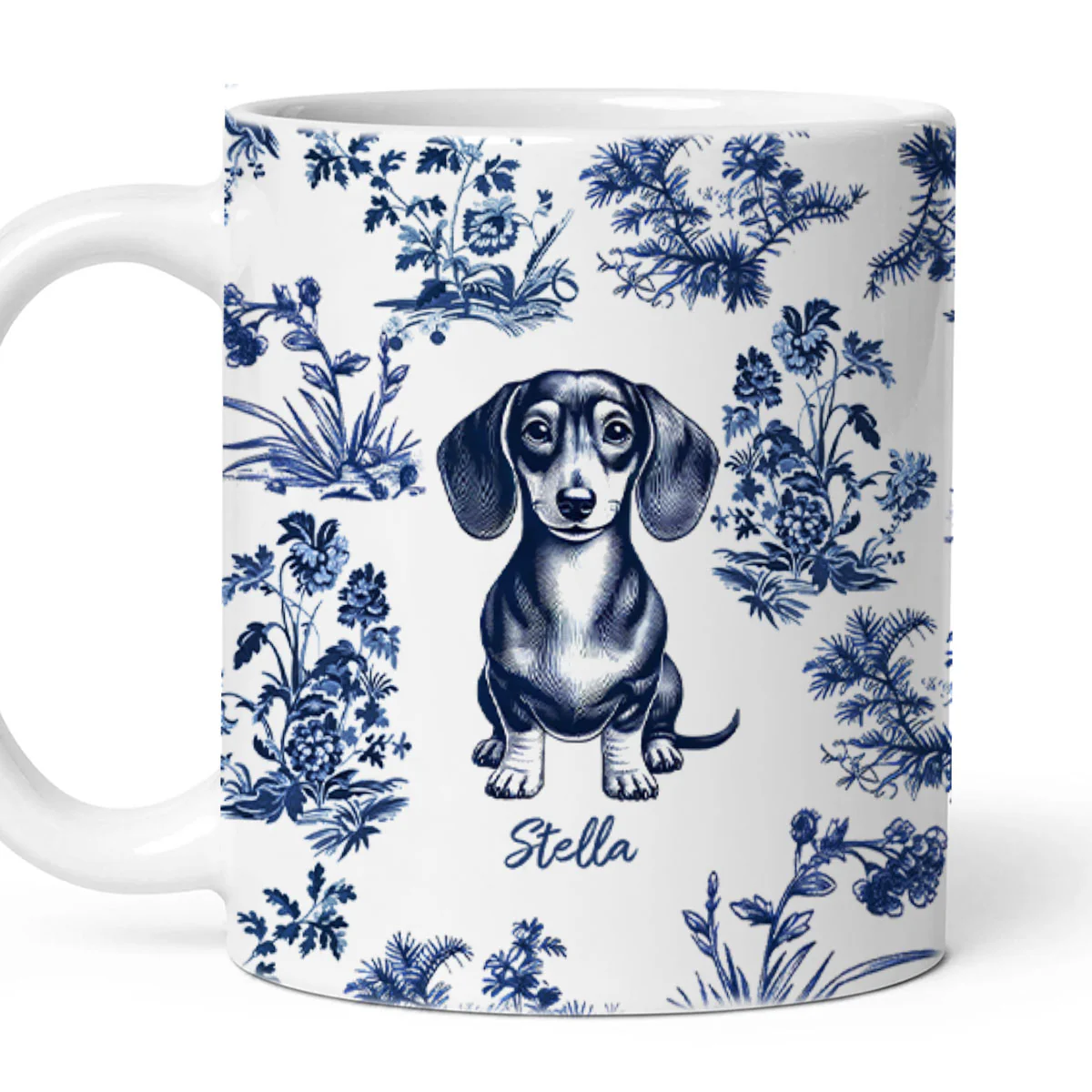 Vintage Blue Floral Pattern Dogs Personalized Mug, Gift For Dog Lovers - Image 2