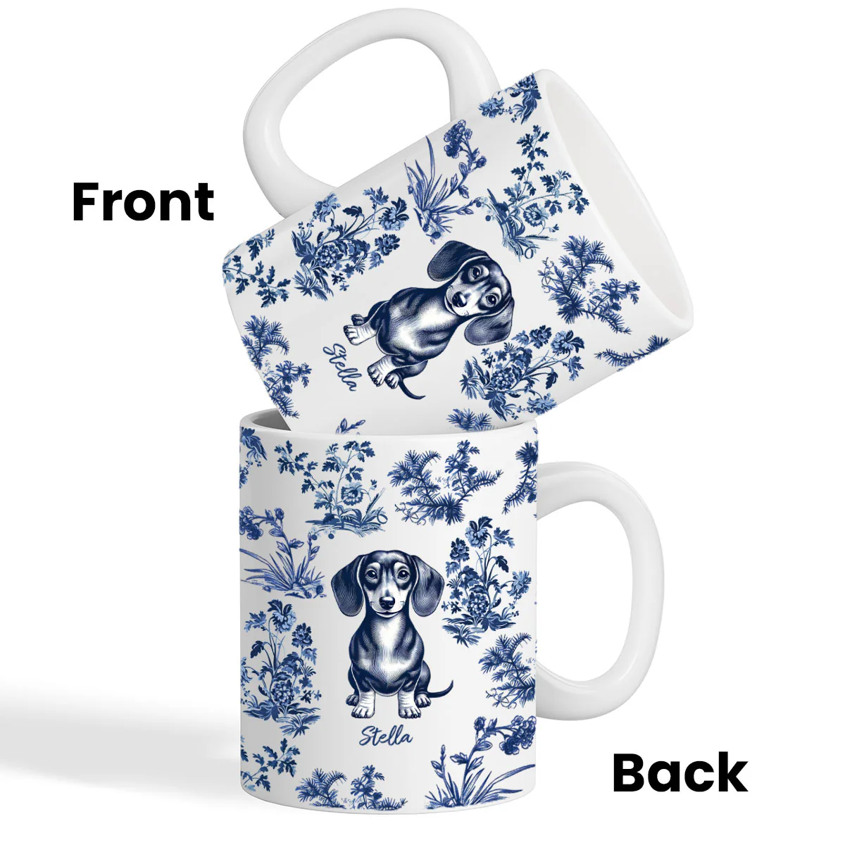 Vintage Blue Floral Pattern Dogs Personalized Mug, Gift For Dog Lovers - Image 3