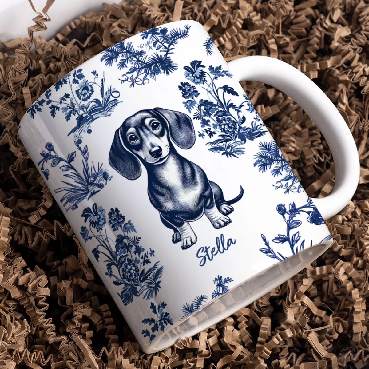 Vintage Blue Floral Pattern Dogs Personalized Mug, Gift For Dog Lovers - Image 4