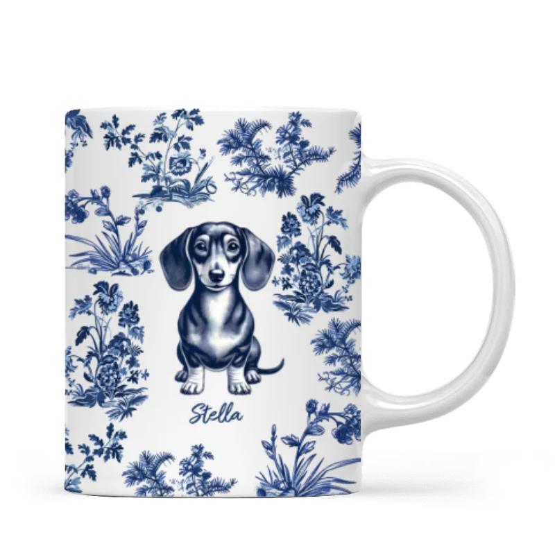 Vintage Blue Floral Pattern Dogs Personalized Mug, Gift For Dog Lovers - Image 7