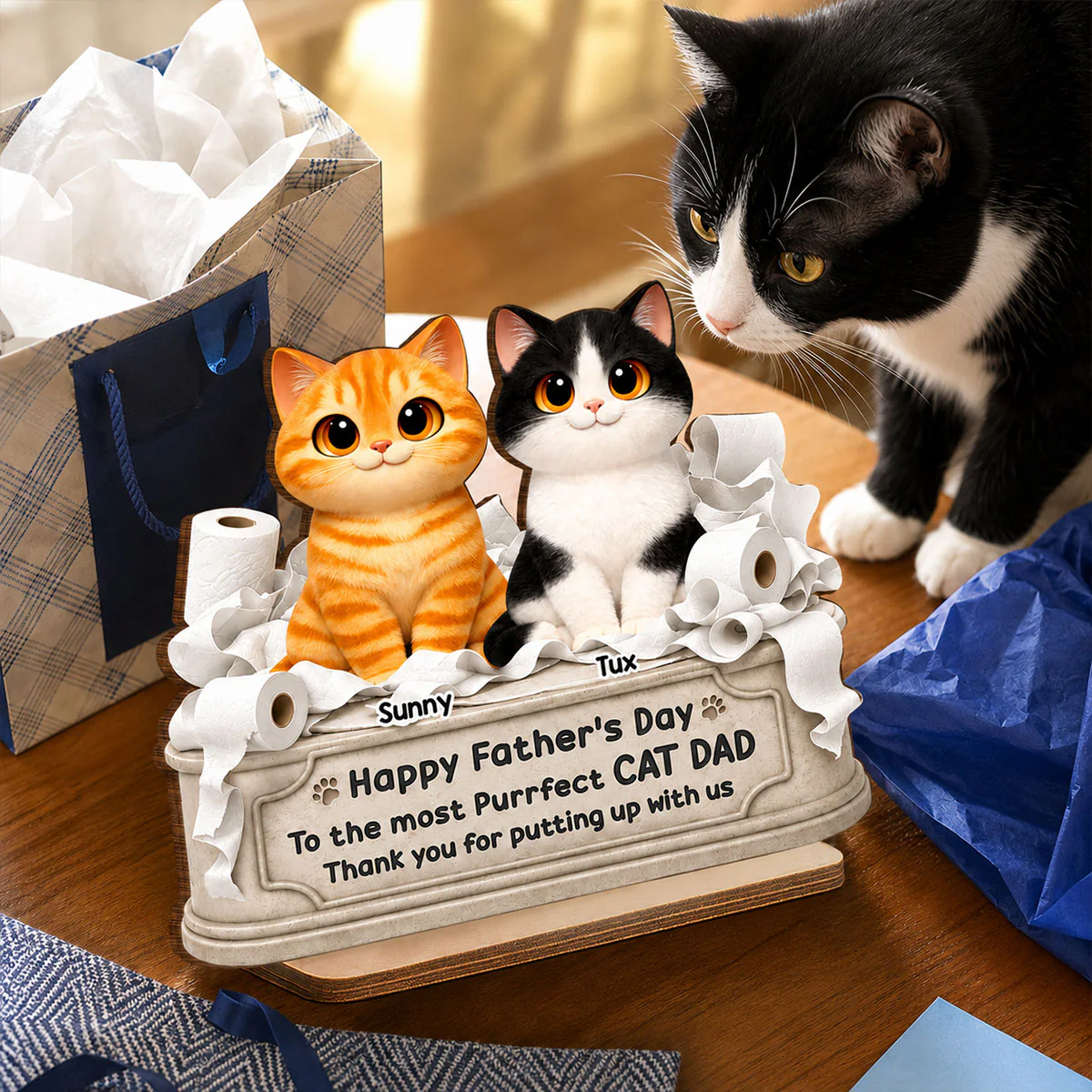 Toilet Papers Cute Fluffy Cats Happy Thanks For Putting Up With Us - Personalized 2-Layered Wooden Plaque - Funny Gift For Cat Dad, Cat Lovers - Image 5