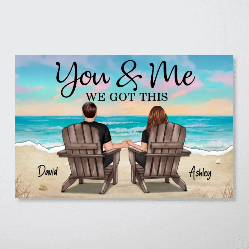 Torn Paper Patterned Couple Beach Landscape Personalized Poster - Image 12