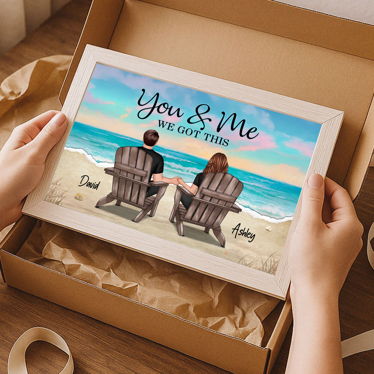 Torn Paper Patterned Couple Beach Landscape Personalized Poster - Image 6