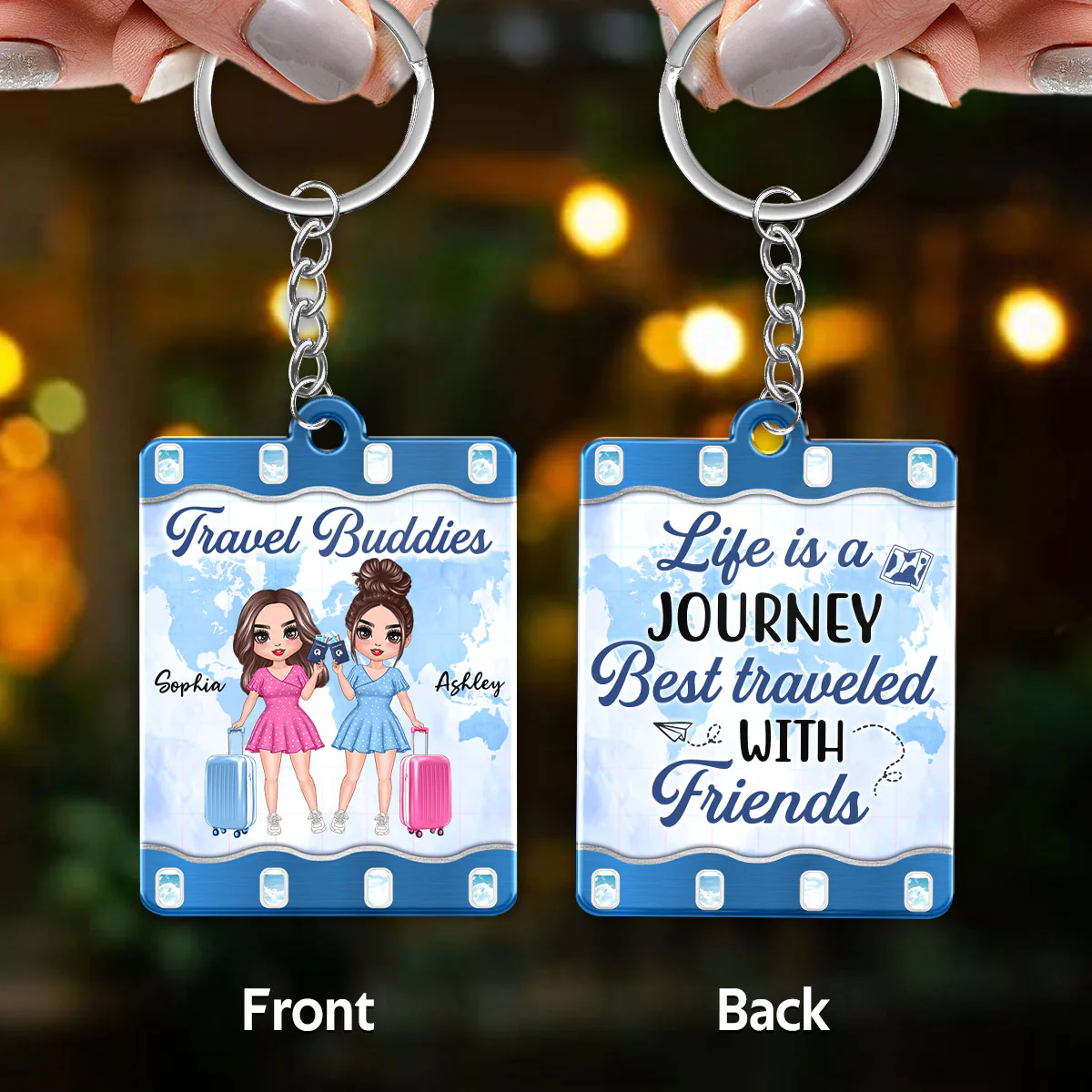 Travel Besties Personalized Acrylic Keychain - Image 3