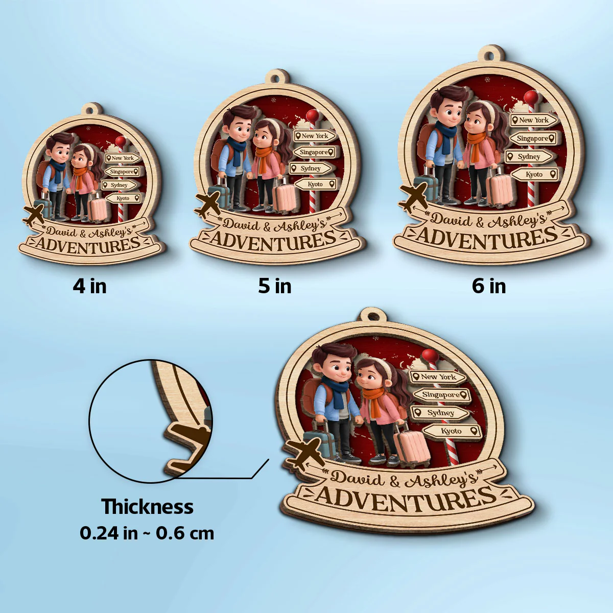 Travel Destination Ornament For Adventure Couple - Personalized Wooden Ornament - Christmas Gift For Him, For Her - Image 7