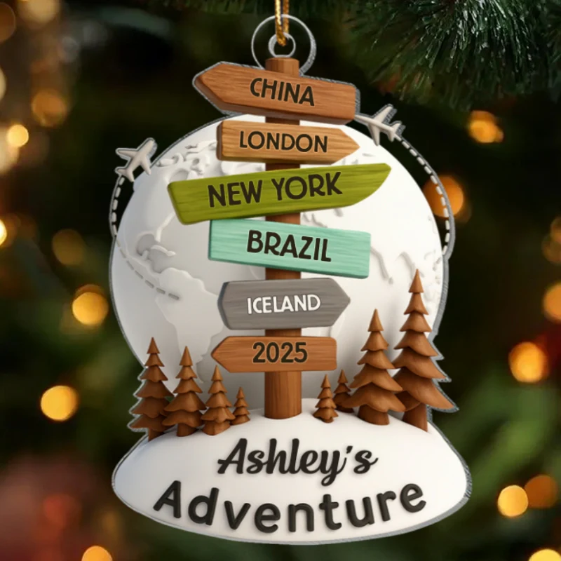 Traveling Destination Sign Post - Personalized Acrylic Ornament - Christmas Gift for Travelers - Image 10