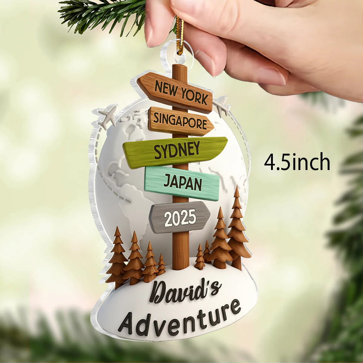 Traveling Destination Sign Post - Personalized Acrylic Ornament - Christmas Gift for Travelers - Image 2
