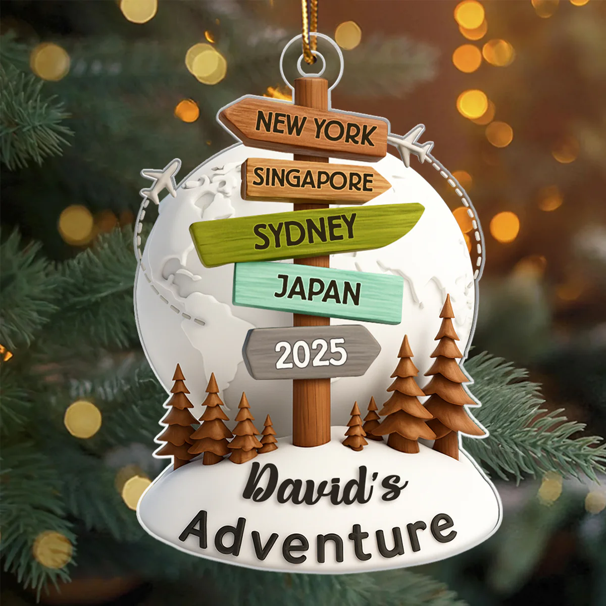 Traveling Destination Sign Post - Personalized Acrylic Ornament - Christmas Gift for Travelers - Image 3