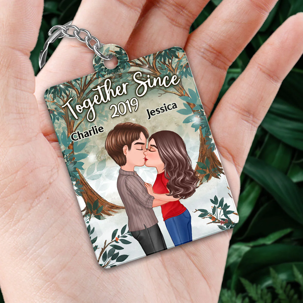 Tree Arch Doll Couple Kissing Favorite Song Scannable QR Code Personalized Acrylic Keychain - Image 2