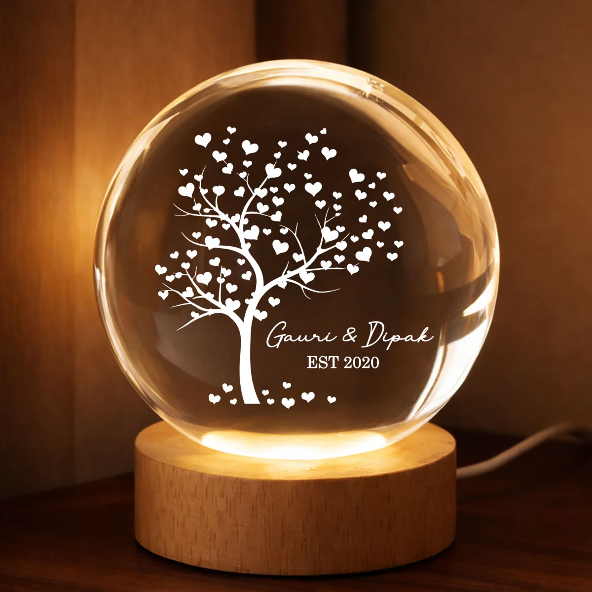 Tree Of Love Couple - Personalized Crystal Ball LED Night Light - Anniversary, Valentine's Day Gift, Gift For Him, Gift For Her - Image 11