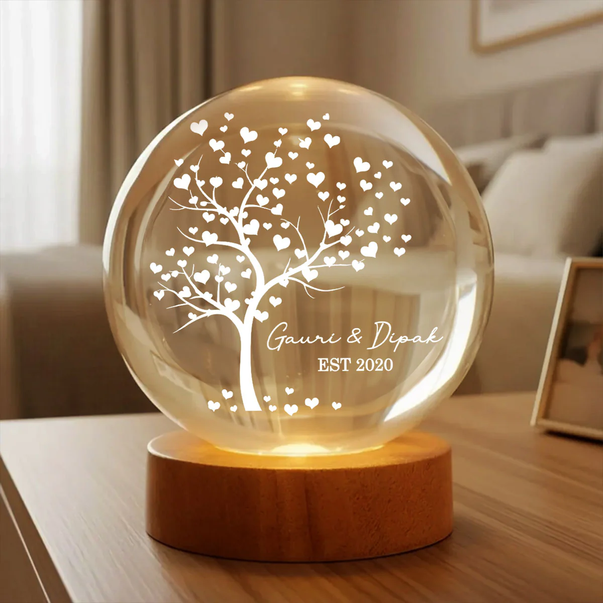 Tree Of Love Couple - Personalized Crystal Ball LED Night Light - Anniversary, Valentine's Day Gift, Gift For Him, Gift For Her - Image 4