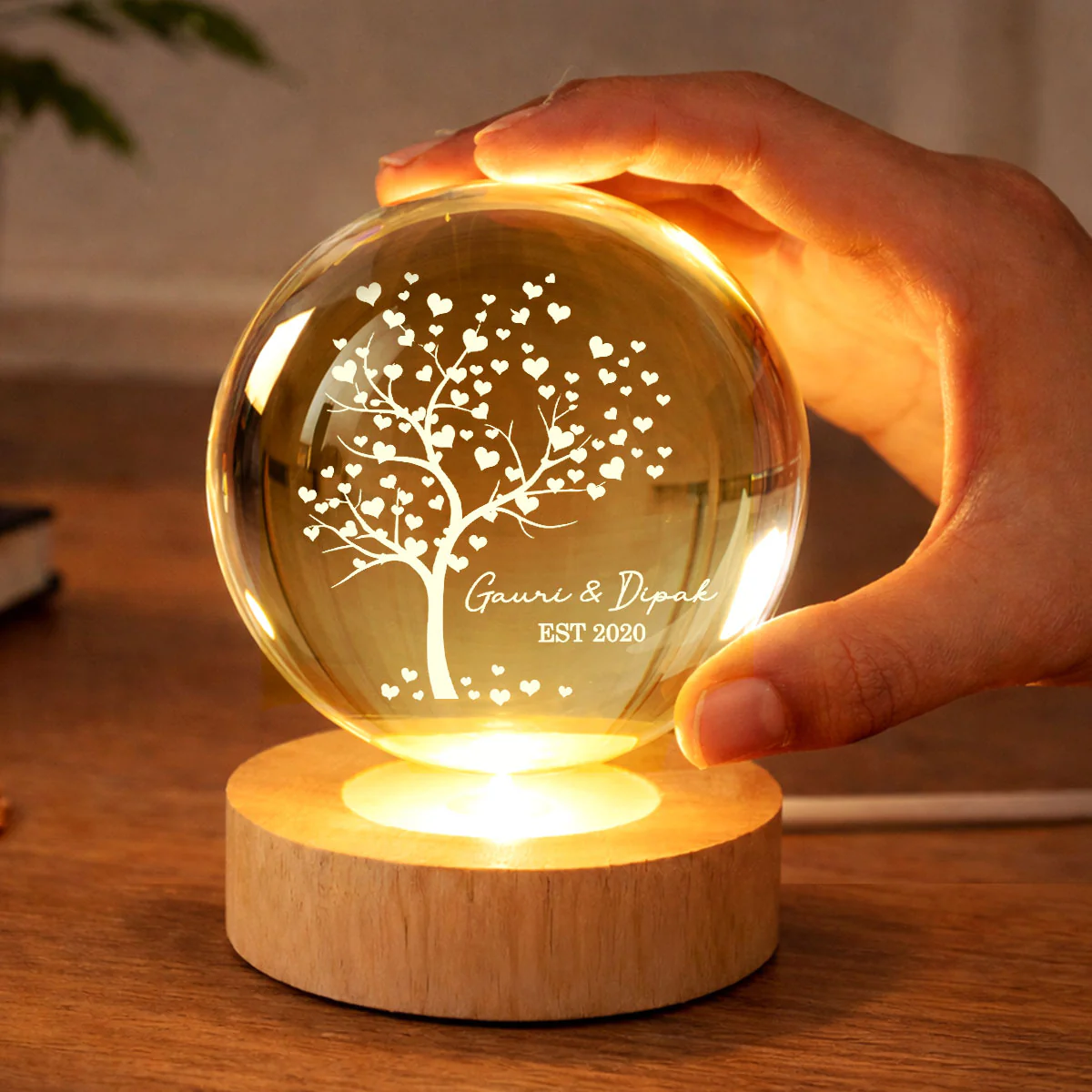 Tree Of Love Couple - Personalized Crystal Ball LED Night Light - Anniversary, Valentine's Day Gift, Gift For Him, Gift For Her - Image 6