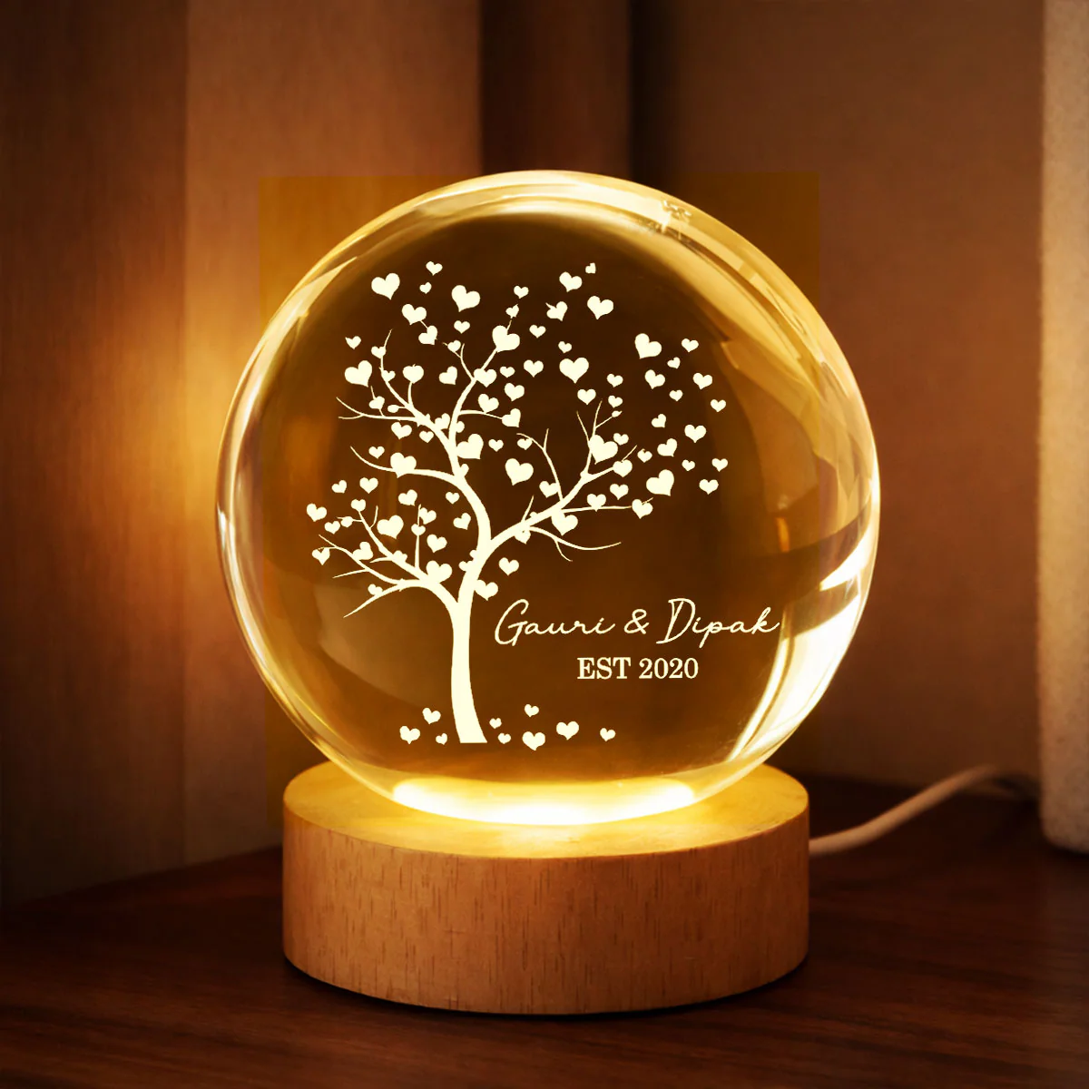 Tree Of Love Couple - Personalized Crystal Ball LED Night Light - Anniversary, Valentine's Day Gift, Gift For Him, Gift For Her - Image 7