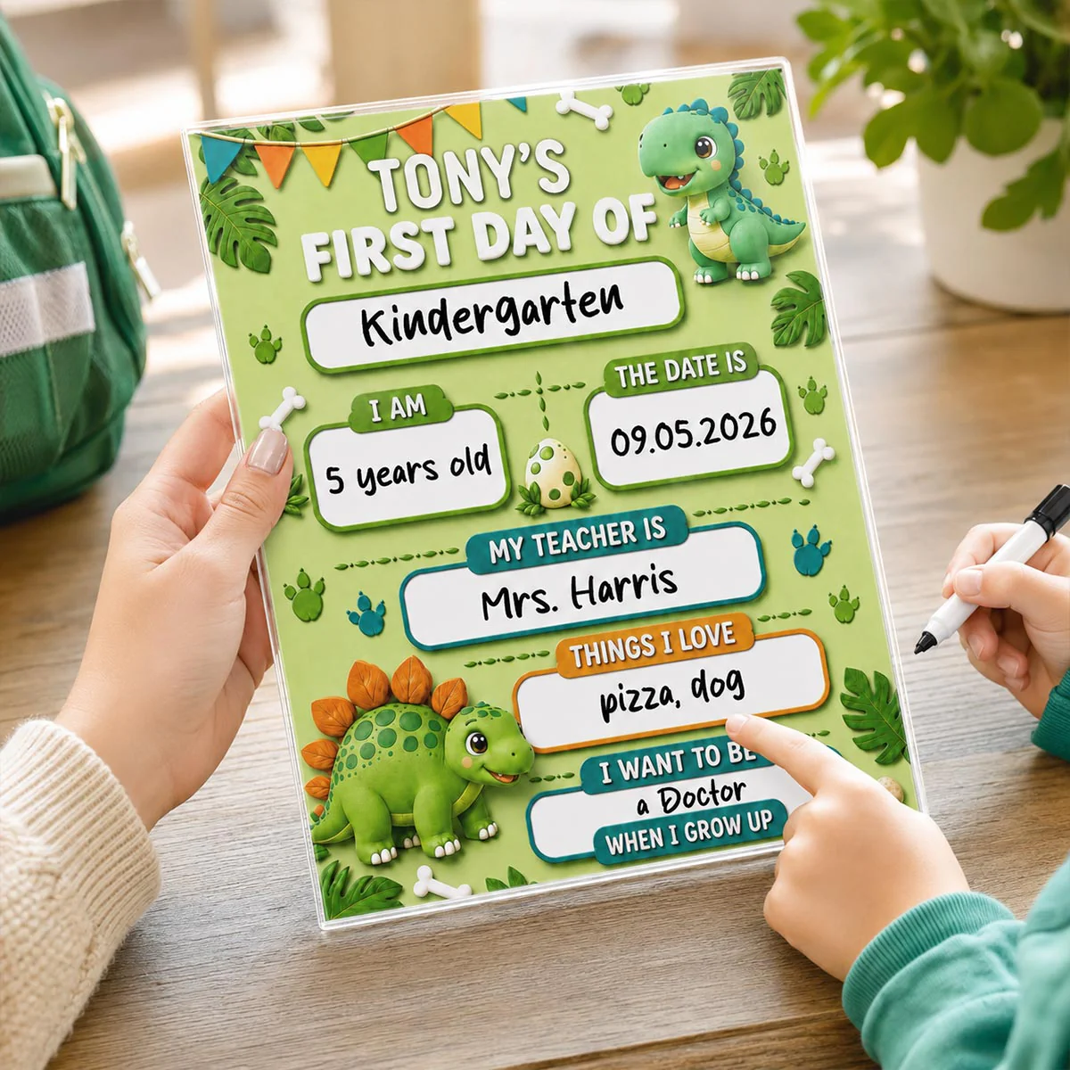 Trending Animals For Boys Girls - First Day Of School Personalized Board Sign - Editable, Reusable Back To School Sign - Image 8
