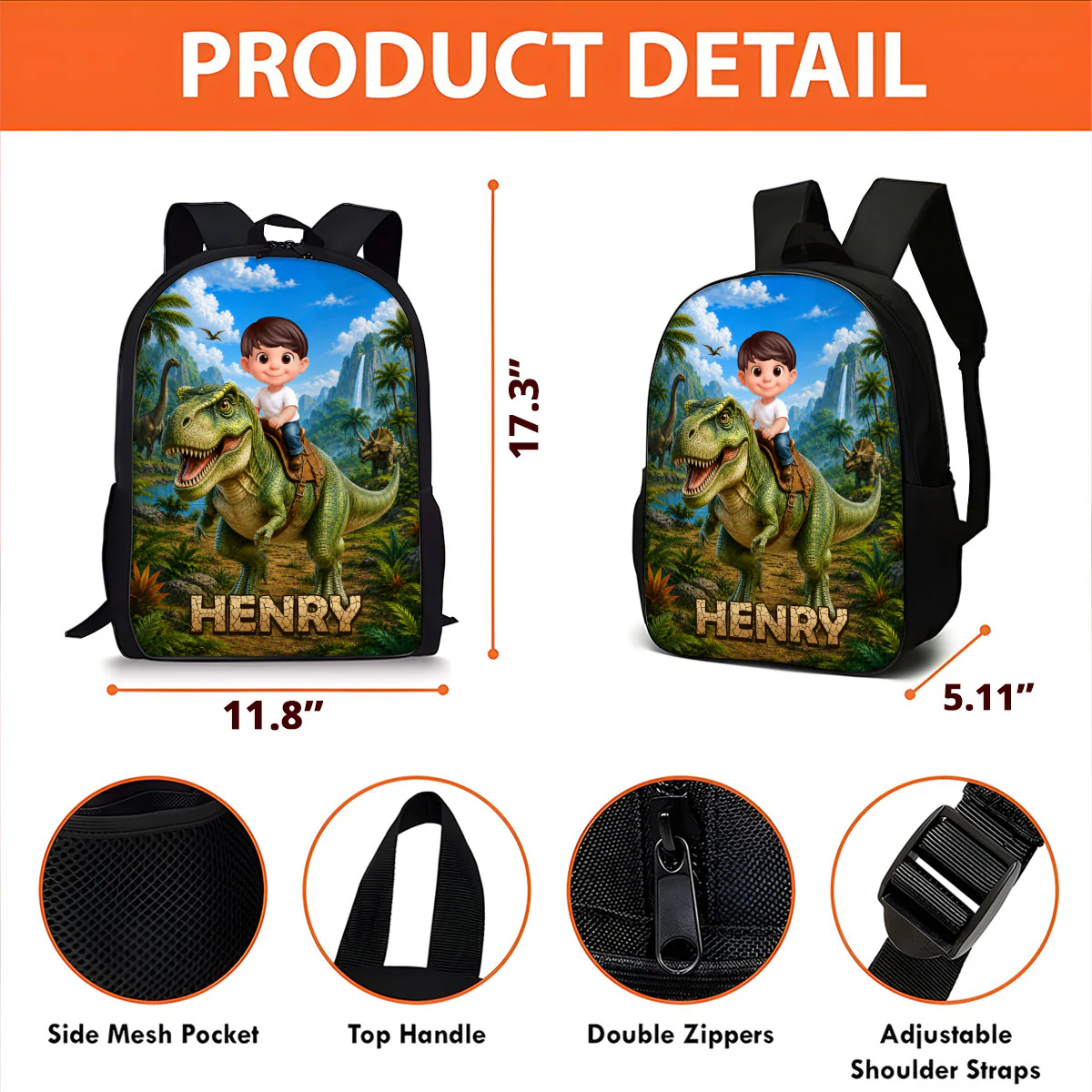 Trending Dinosaur Adventure for Boys Girls - Personalized Backpack - Back to School Backpack for Kids - Image 4