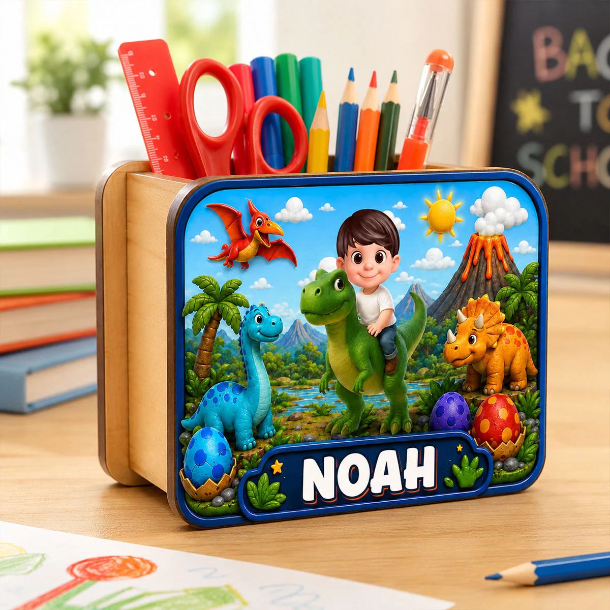 Trending Dinosaur Kid - Personalized Pencil Holder - Back To School Gift For Kid, Girl, Boy - Image 2