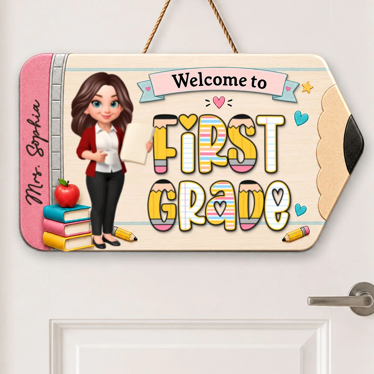 Trending First Grade With Teacher Welcome To Classroom - Personalized Wood Sign - Back To School, Classroom Decor - Image 10