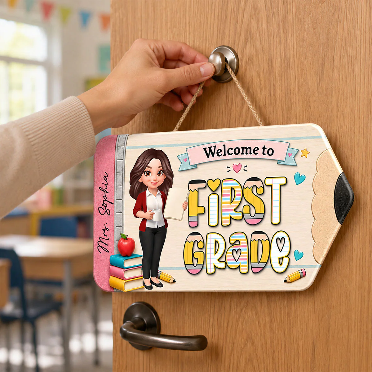 Trending First Grade With Teacher Welcome To Classroom - Personalized Wood Sign - Back To School, Classroom Decor - Image 5