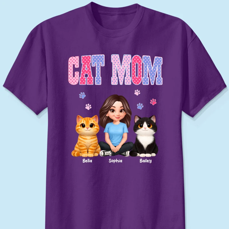 Trending 2026 Polka Dot Pattern Spring Summer Vibe Cat Mom - Personalized Shirt - Mother's Day Gift For Cat Mom - Image 17