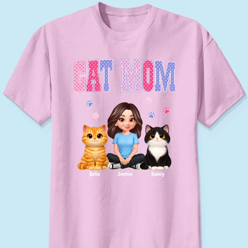 Trending 2026 Polka Dot Pattern Spring Summer Vibe Cat Mom - Personalized Shirt - Mother's Day Gift For Cat Mom - Image 26