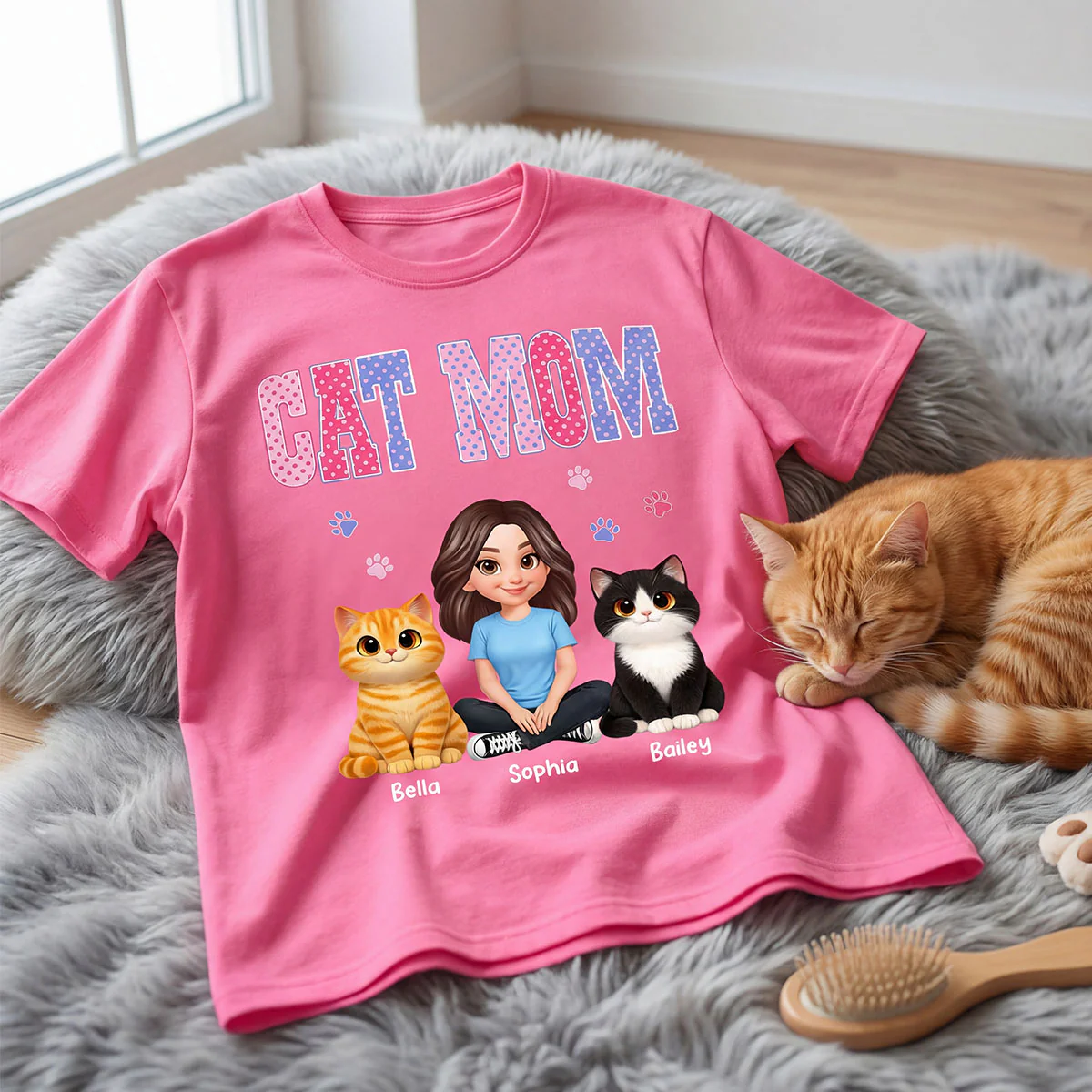 Trending 2026 Polka Dot Pattern Spring Summer Vibe Cat Mom - Personalized Shirt - Mother's Day Gift For Cat Mom - Image 3