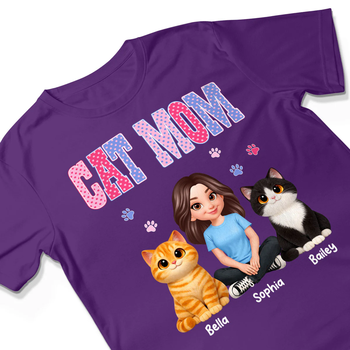Trending 2026 Polka Dot Pattern Spring Summer Vibe Cat Mom - Personalized Shirt - Mother's Day Gift For Cat Mom - Image 6