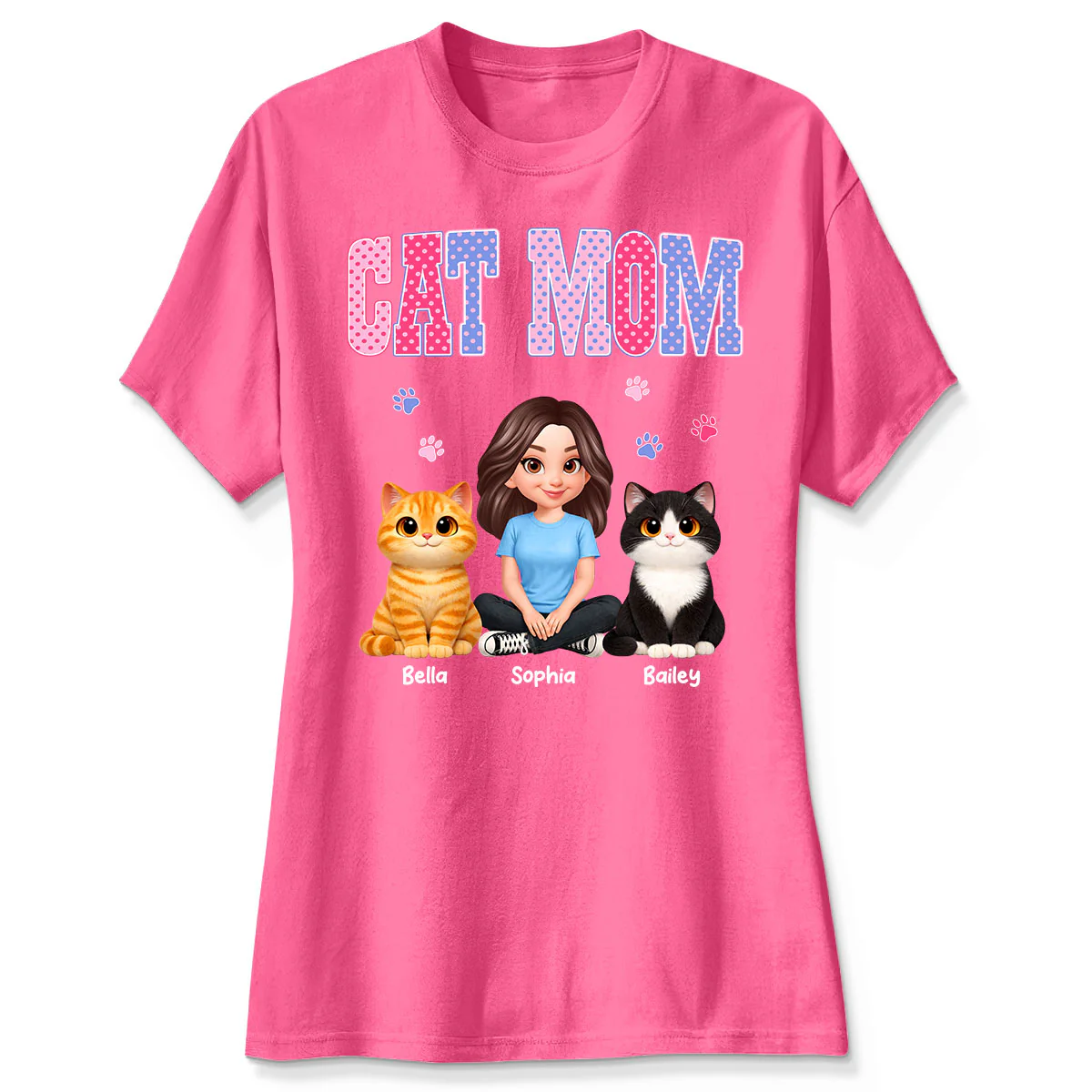 Trending 2026 Polka Dot Pattern Spring Summer Vibe Cat Mom - Personalized Shirt - Mother's Day Gift For Cat Mom - Image 7