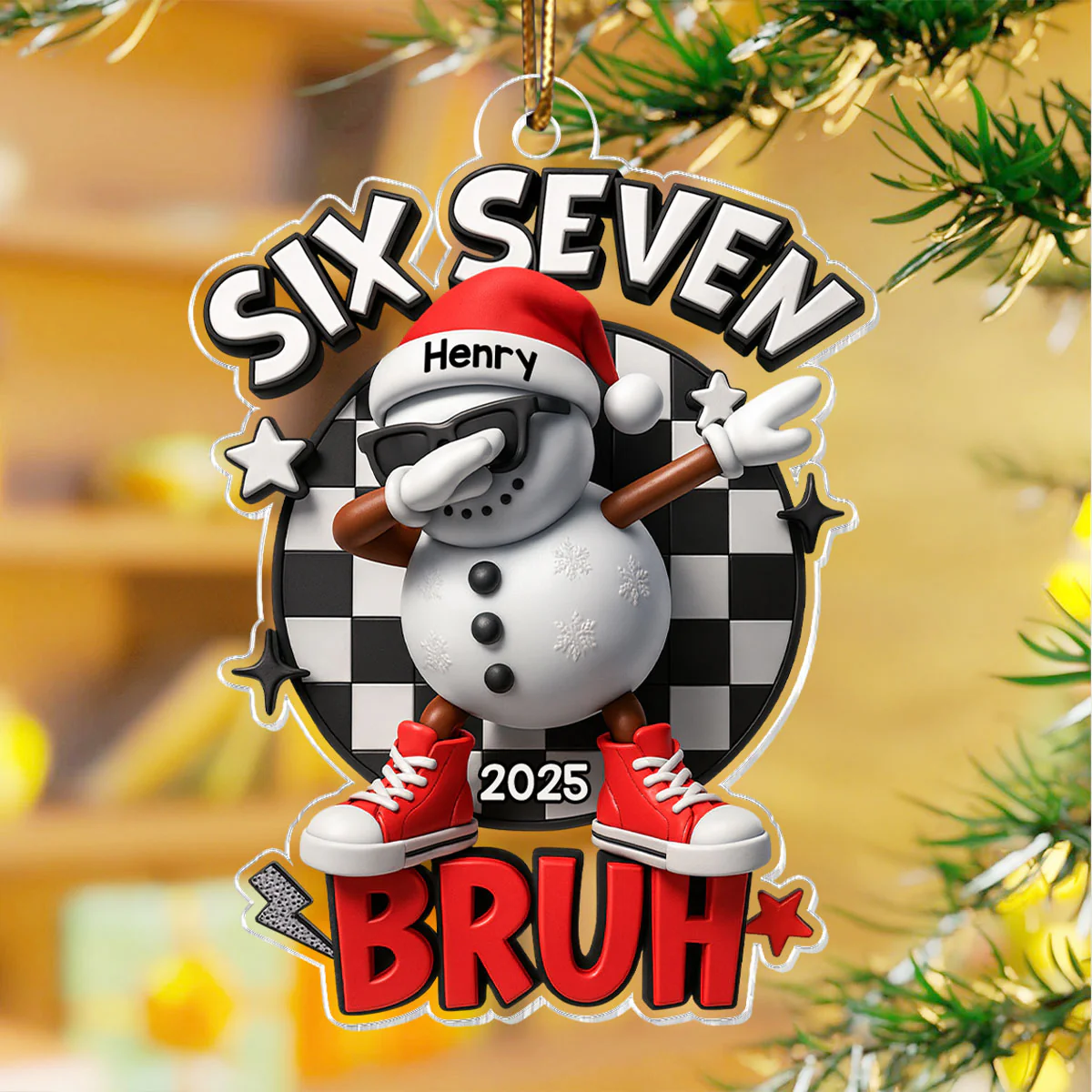 Trending Six Seven Bruh - Personalized Acrylic Ornament - Christmas Gift for Kid, Grandkids - Image 3