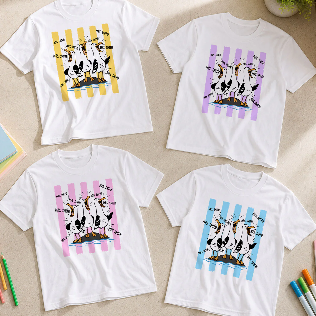 Trending Stripe Woman Style Seagulls Yelling Teacher - Personalized Shirt - Back To School Gift, Funny Shirt For Teacher - Image 4