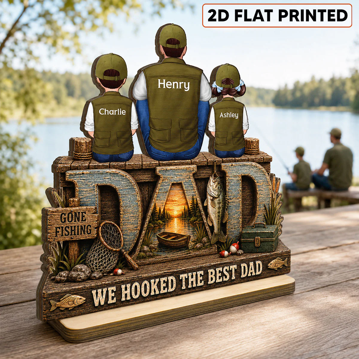 Trending We Hooked The Best Dad - Personalized 2-Layered Wooden Plaque - Gift For Fishing Dad, Fishing Lovers - Image 2