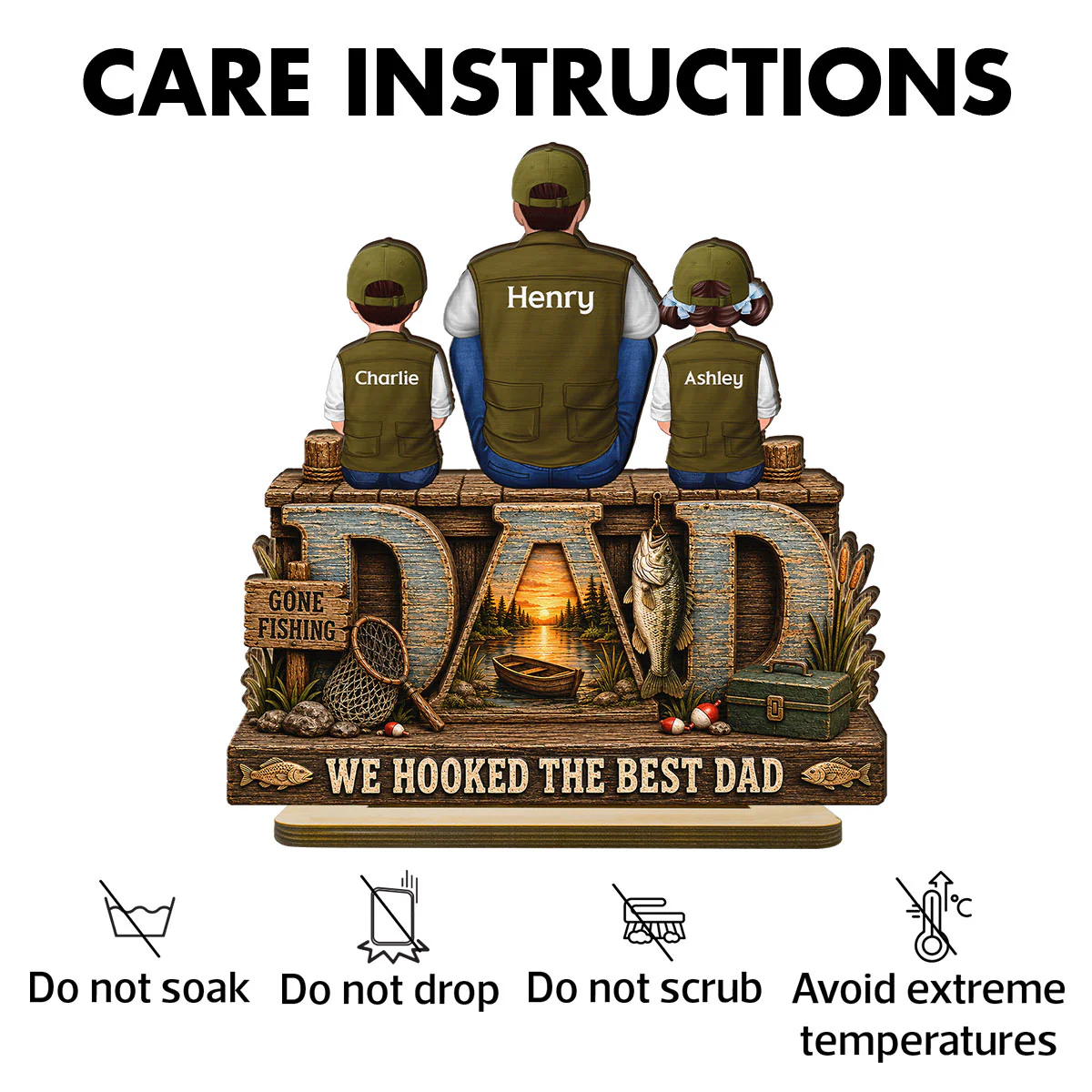 Trending We Hooked The Best Dad - Personalized 2-Layered Wooden Plaque - Gift For Fishing Dad, Fishing Lovers - Image 5